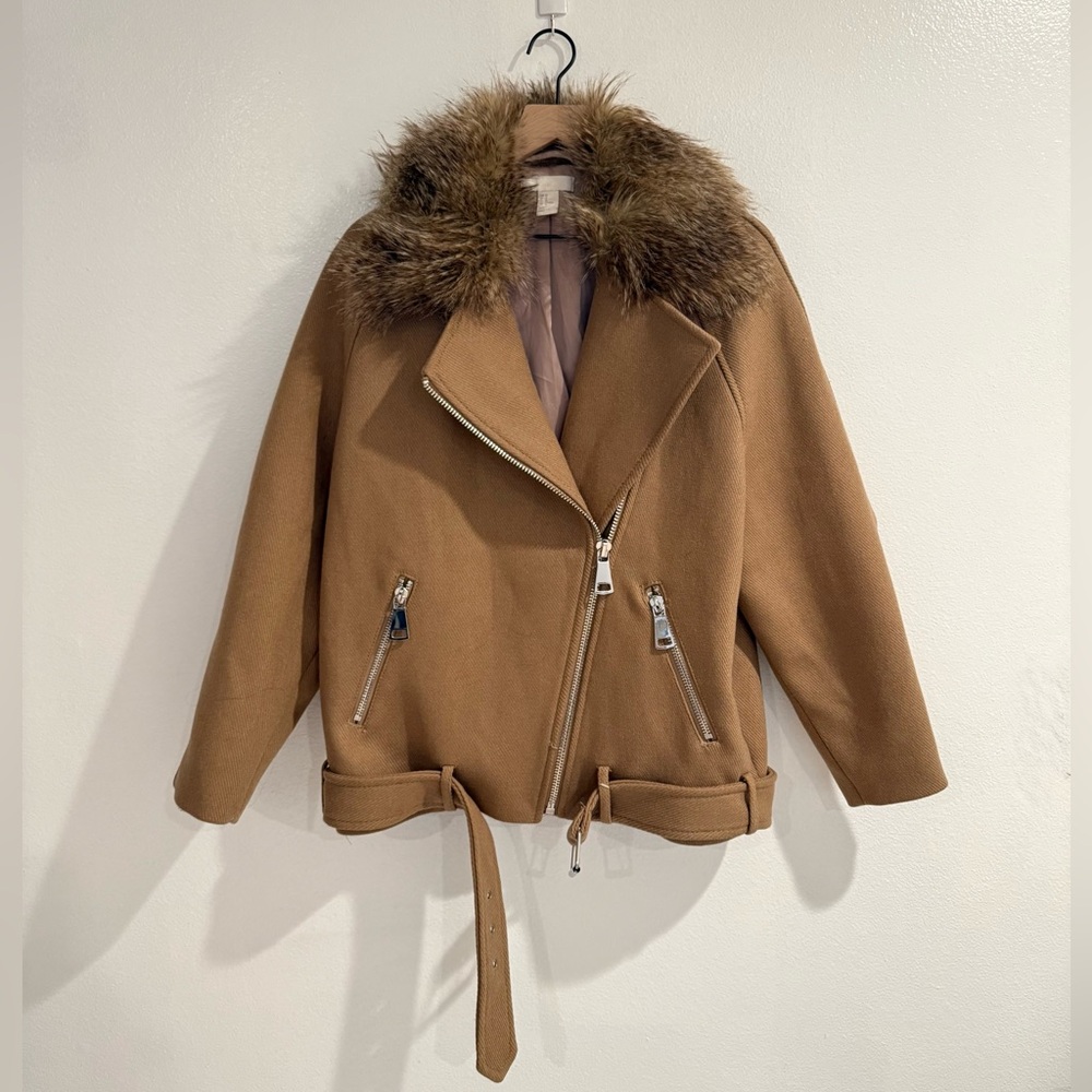 H&M Faux Fur Collar Moto Jacket
